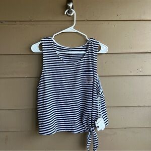 Ivory Ella Crop Top Blue Striped Sleeveless Scoop Neck Tie Beachy SZ Large NWT